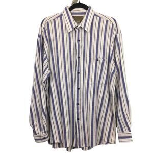 Utopia Classiccore Preppy Linen Neutral Button Down Striped Long Sleeve Men's L